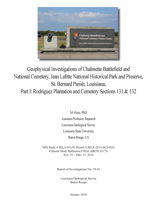 Geophysical Investigations of Chalmette Battlefield and National Cemetery, Jean Lafitte National Historical Park and Preserve, St. Bernard Parish, Louisiana.
